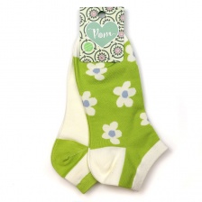 Lime Mix Retro Flower Print Sock Duo in Organic & Recycled Blend by Peace of Mind